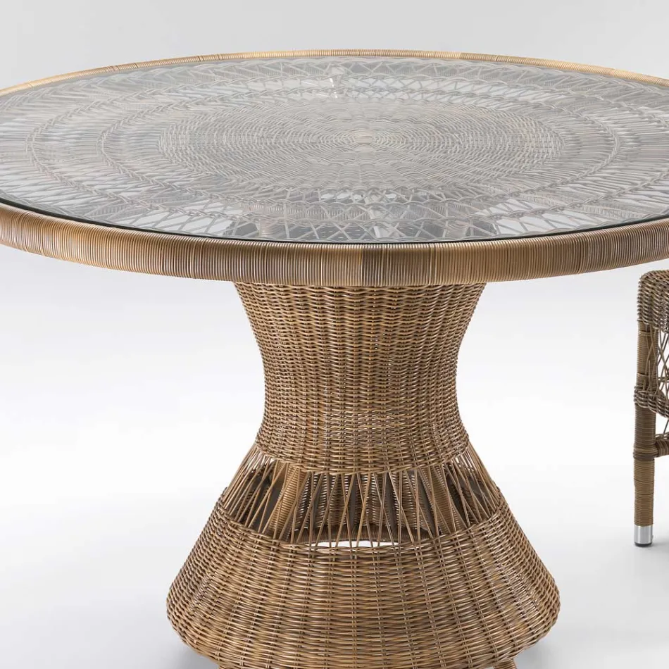 Table de jardin ronde avec 4 fauteuils avec accoudoirs - Gigi Viadurini
