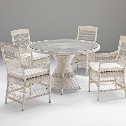 Table de jardin ronde avec 4 fauteuils avec accoudoirs - Gigi Viadurini