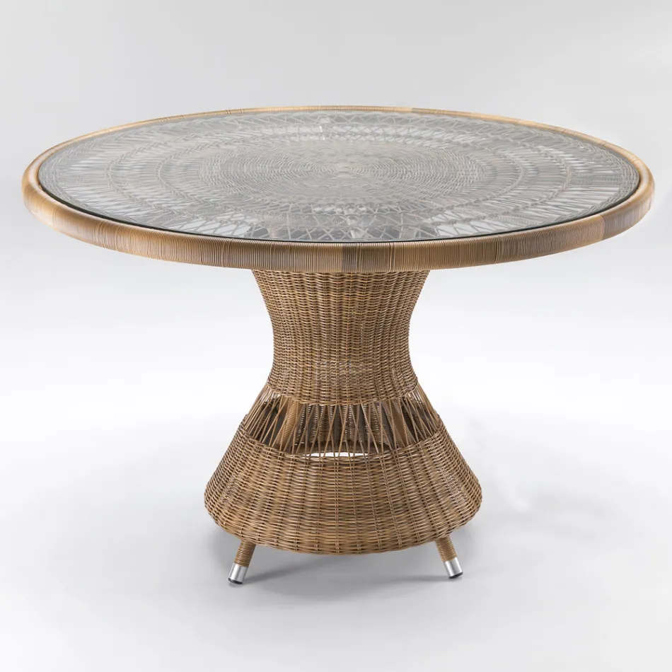 Table de jardin ronde avec 4 fauteuils avec accoudoirs - Gigi Viadurini