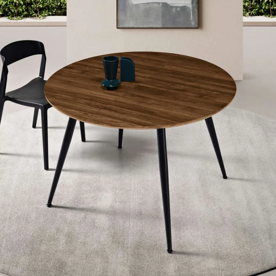 Table ronde six places avec plateau en MDF et piètement en métal - Croma Viadurini