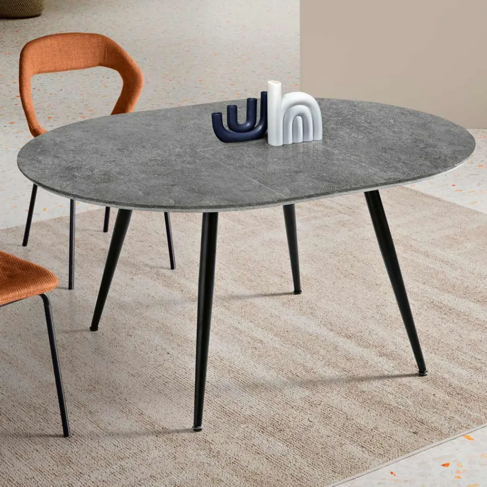 Table ronde six places avec plateau en MDF et piètement en métal - Croma Viadurini