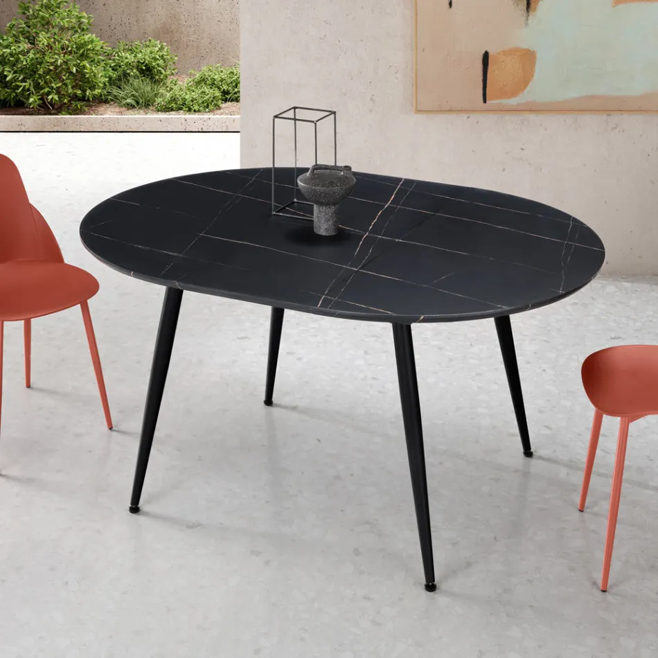 Table ronde six places avec plateau en MDF et piètement en métal - Croma Viadurini