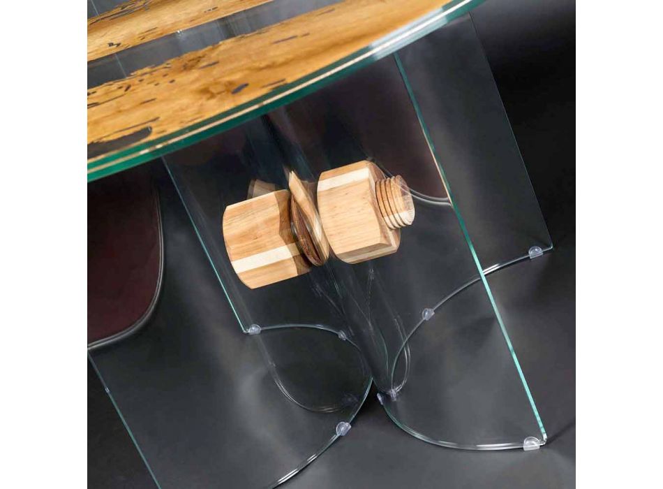 Table ronde de conception de verre vénitien et des dauphins en bois Viadurini