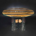 Table ronde Venezia en bois et verre, faite en Italie