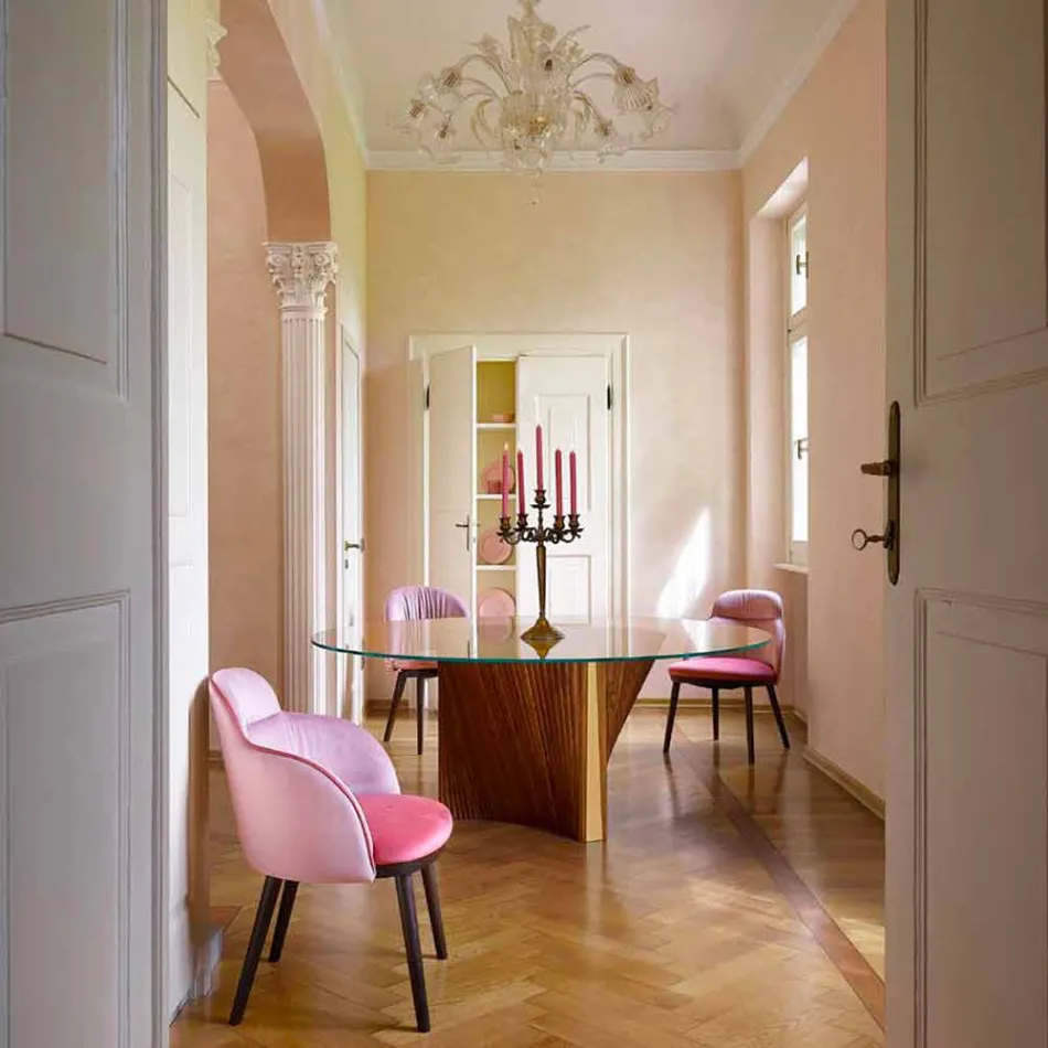 Table design ronde en verre et frêne huilé Made in Italy - Madame Viadurini