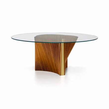 Table design ronde en verre et frêne huilé Made in Italy - Madame Viadurini