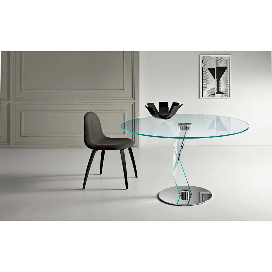 Table ronde de design moderne en verre extra-clair fabriquée en Italie - Akka Viadurini