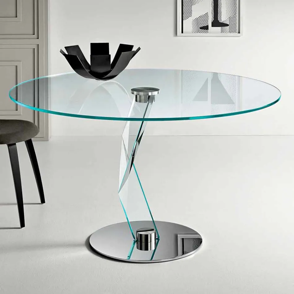 Table ronde de design moderne en verre extra-clair fabriquée en Italie - Akka Viadurini