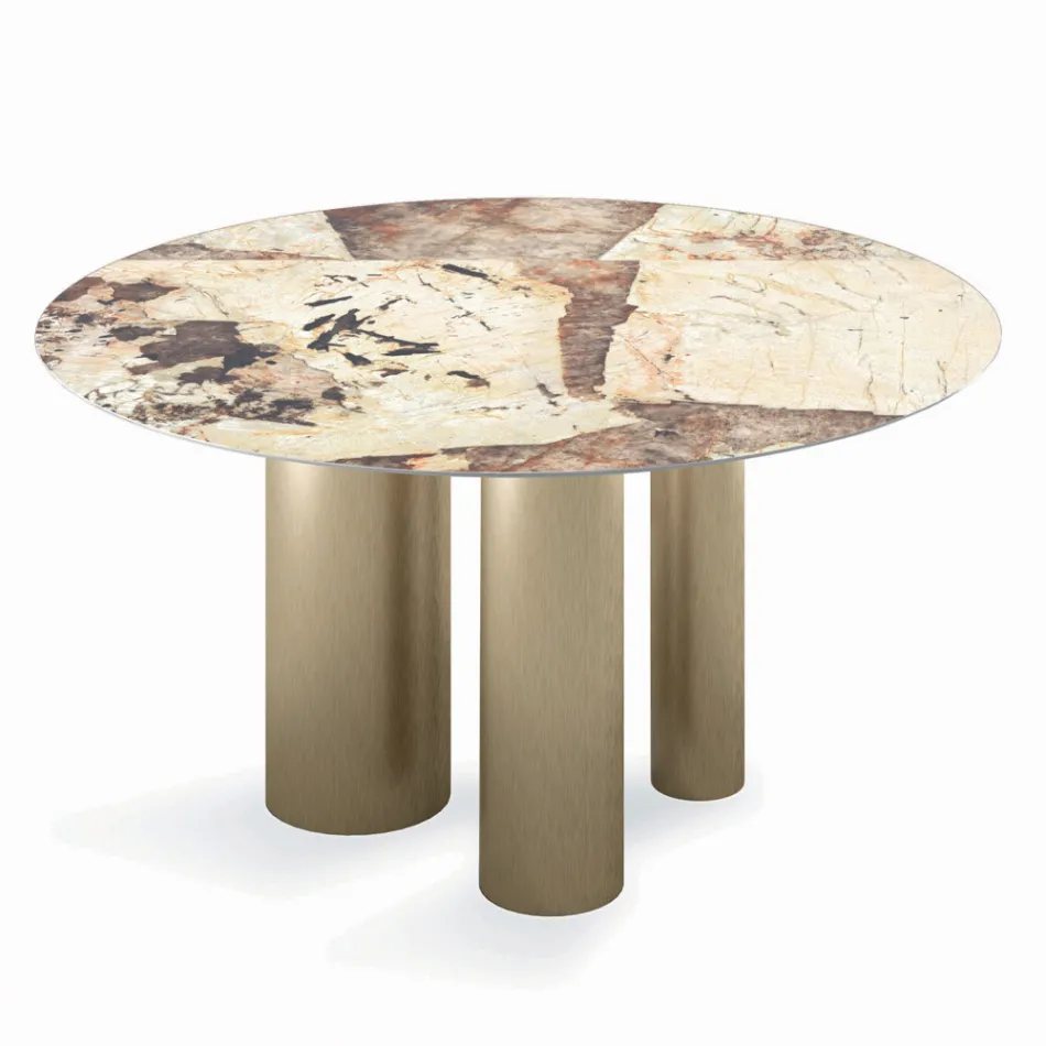 Table ronde fixe avec plateau en céramique fabriquée en Italie - Ciseaux Viadurini