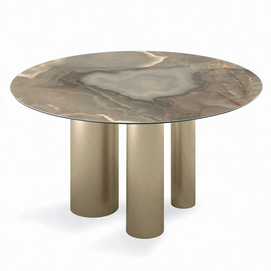 Table ronde fixe avec plateau en céramique fabriquée en Italie - Ciseaux Viadurini