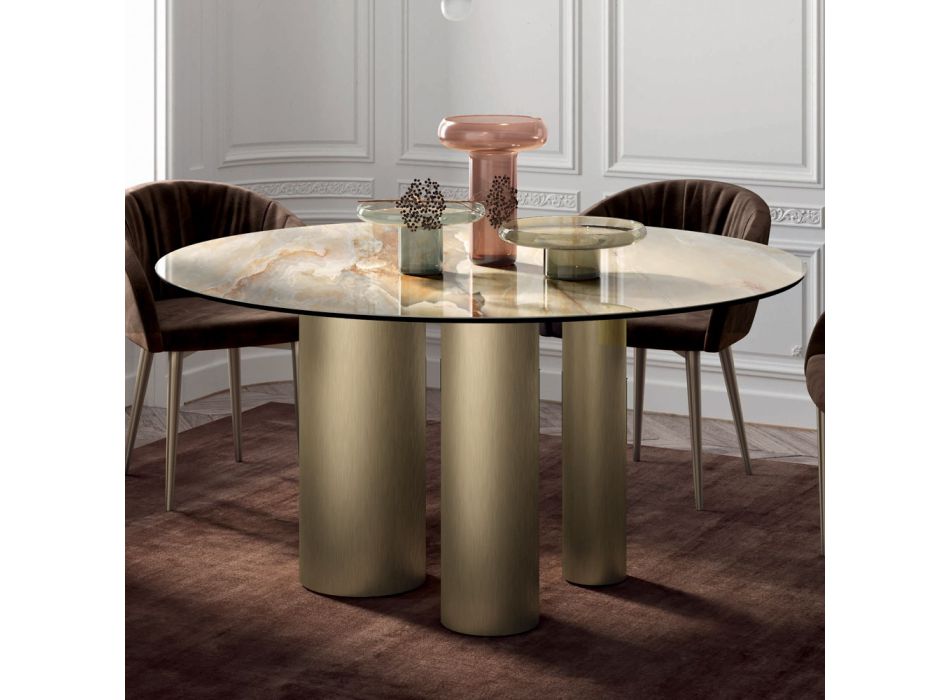 Table ronde fixe avec plateau en céramique fabriquée en Italie - Ciseaux Viadurini