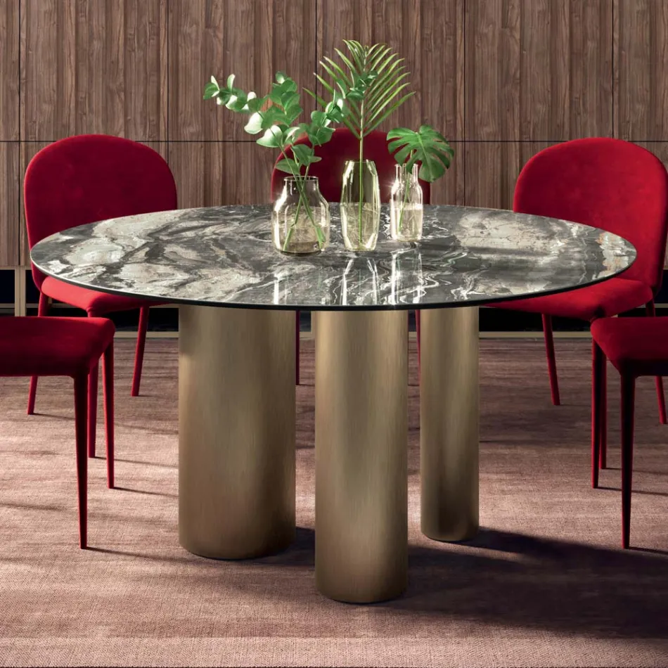 Table ronde fixe avec plateau en céramique fabriquée en Italie - Ciseaux Viadurini