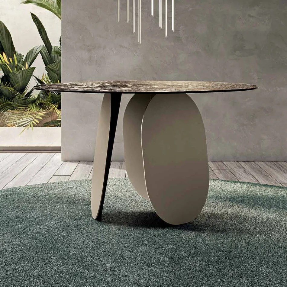 Table ronde en verre martelé argenté, fabriquée en Italie - Almo Viadurini