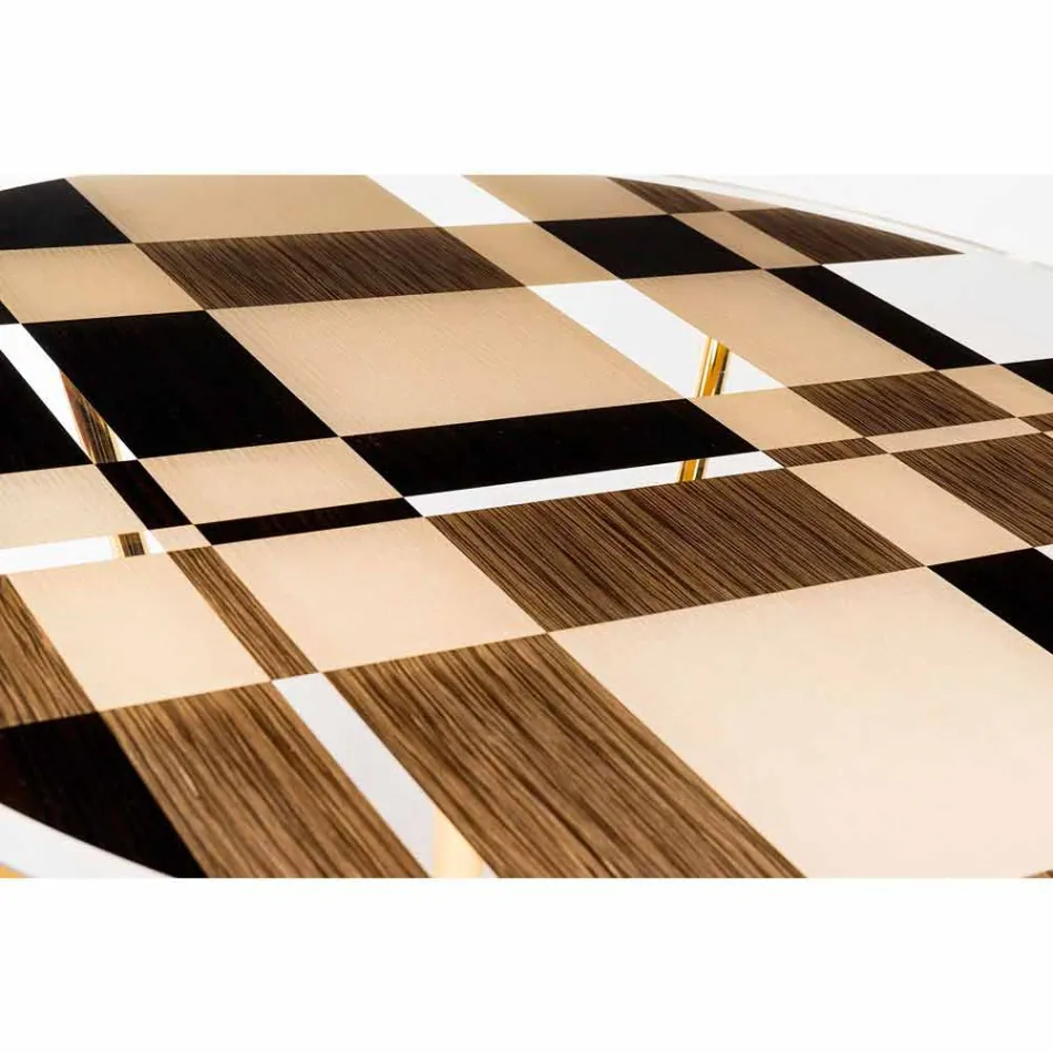 Modeno Table ronde avec plateau en verre et des incrustations de bois Ozzy Viadurini