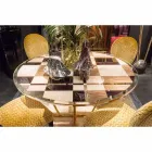 Modeno Table ronde avec plateau en verre et des incrustations de bois Ozzy Viadurini