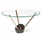 Table ronde moderne avec plateau en verre et une base en marbre Adele Viadurini
