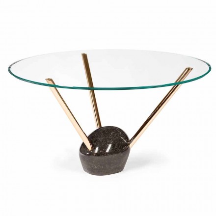 Table ronde moderne avec plateau en verre et une base en marbre Adele Viadurini