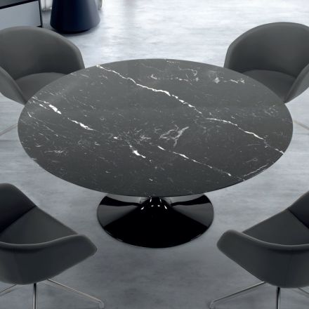 Table ronde moderne en marbre Marquinia fabriquée en Italie – Dollars Viadurini