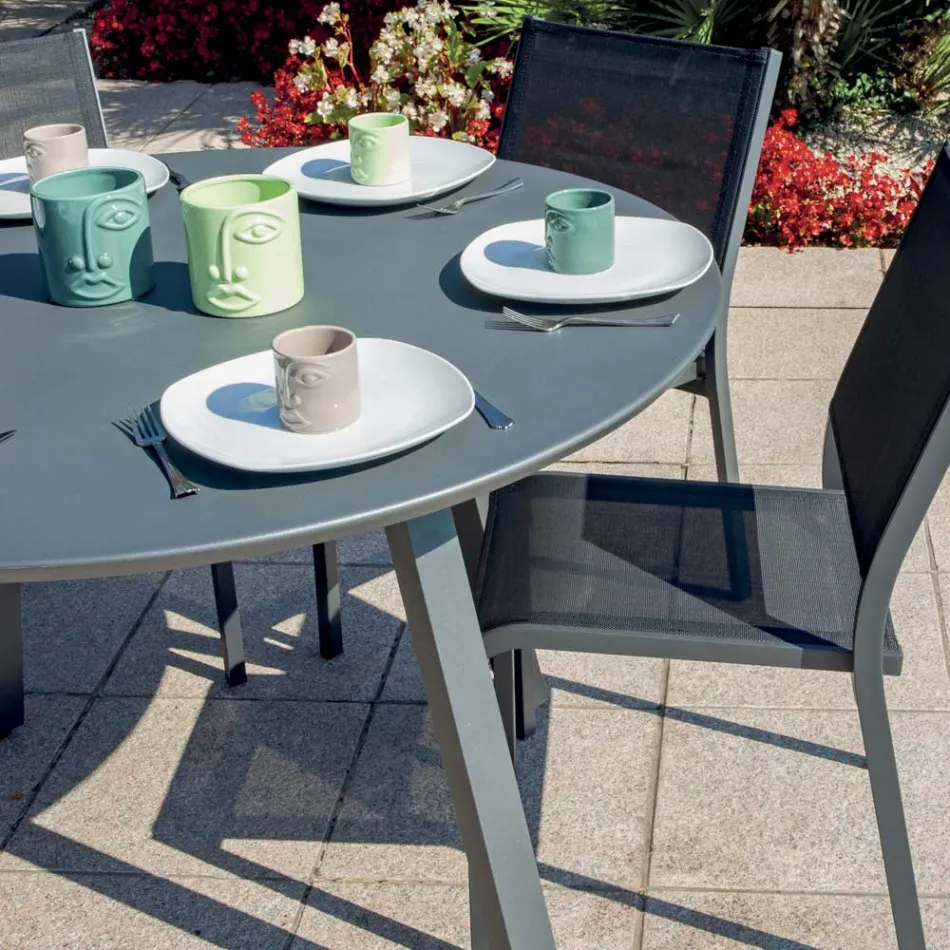 Table de jardin ronde Averis 120 cm en aluminium anthracite Viadurini