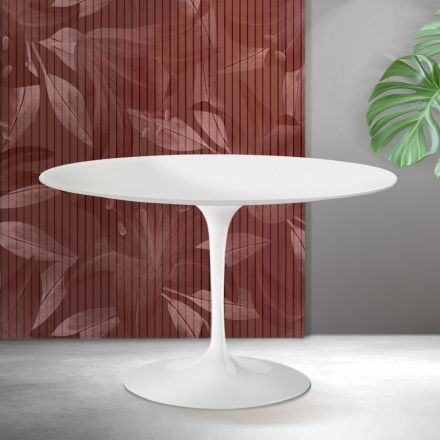 Table ronde Saarinen Tulip H 74 cm en céramique Florim blanc mat - Écarlate Viadurini