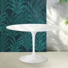 Table ronde Saarinen Tulip H 74 cm en céramique Florim blanc brillant - Écarlate Viadurini