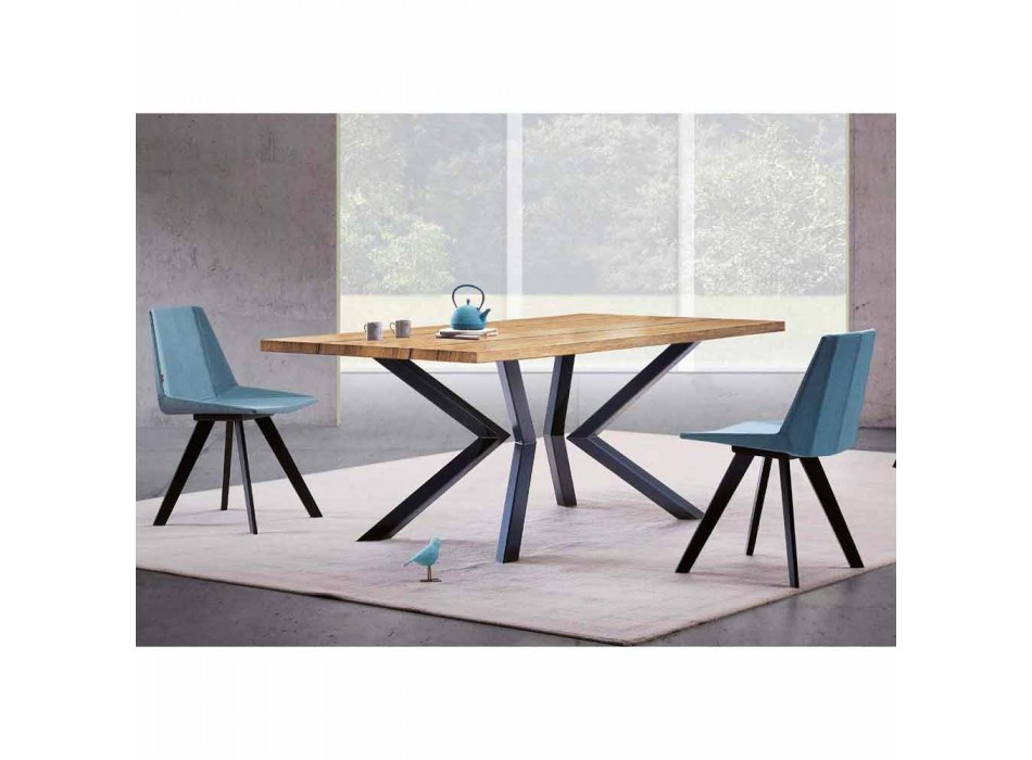 Table de salle à manger moderne en chêne noué et métal fabriqué en Italie - Veruka Viadurini
