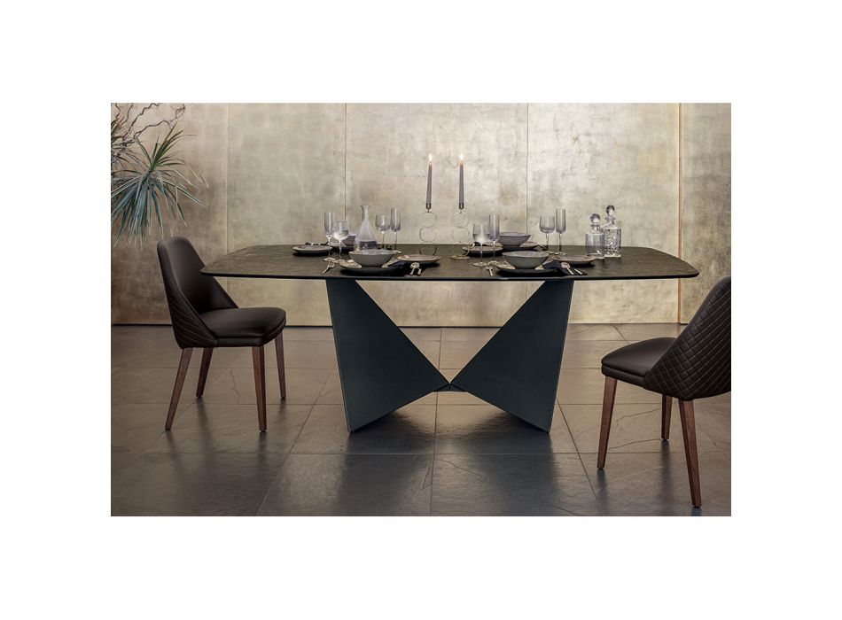 Plateau de table de salle à manger en céramique mate et pieds en métal - Monacco Viadurini