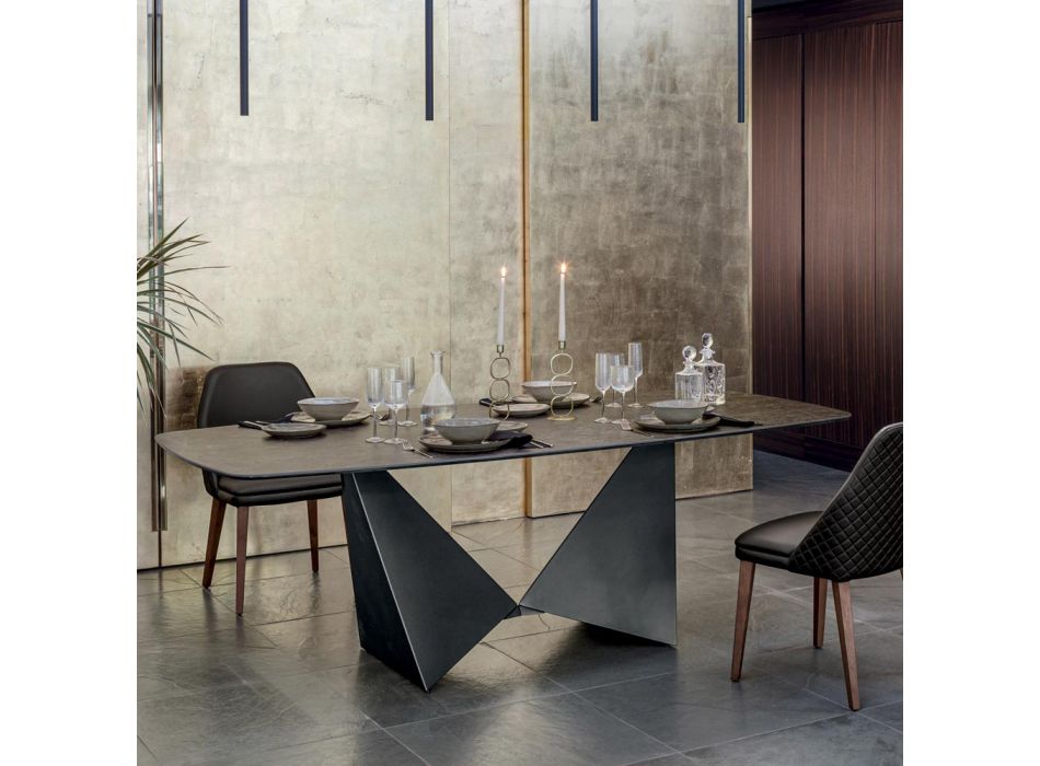 Plateau de table de salle à manger en céramique mate et pieds en métal - Monacco Viadurini