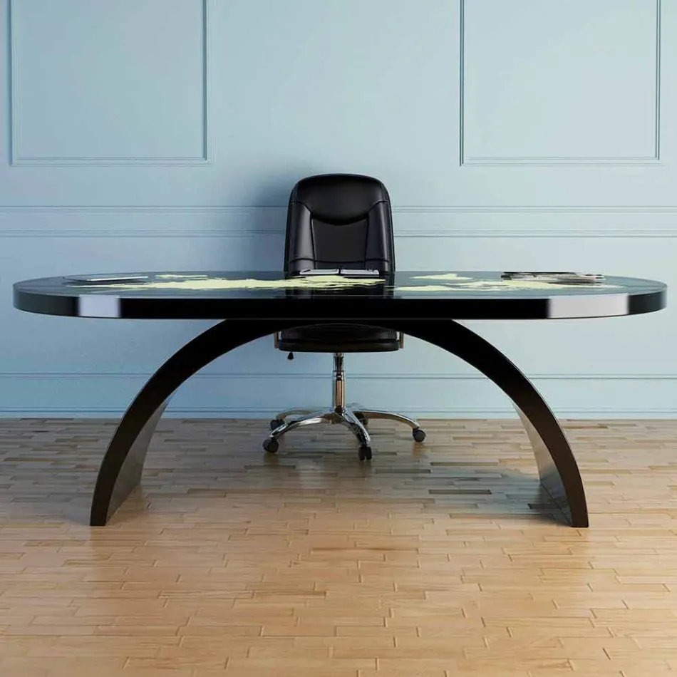 Table de bureau moderne avec plateau en verre fabriqué en Italie, Pontida Viadurini