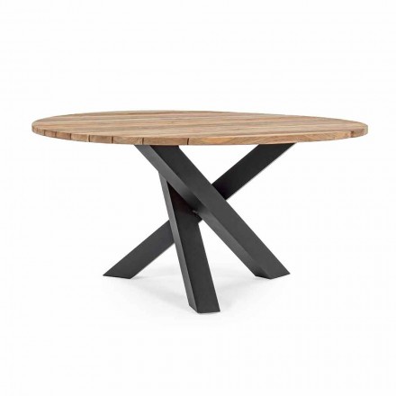 Table ronde d'extérieur moderne avec Homemotion - Dessus en bois de teck Ruben Viadurini