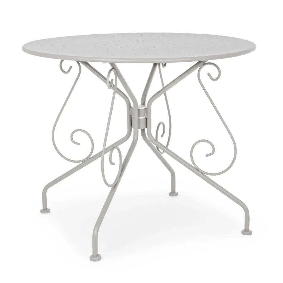Table de jardin ronde style Shabby Chich en acier peint - Enchantement Viadurini