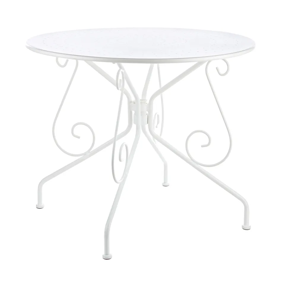Table de jardin ronde style Shabby Chich en acier peint - Enchantement Viadurini