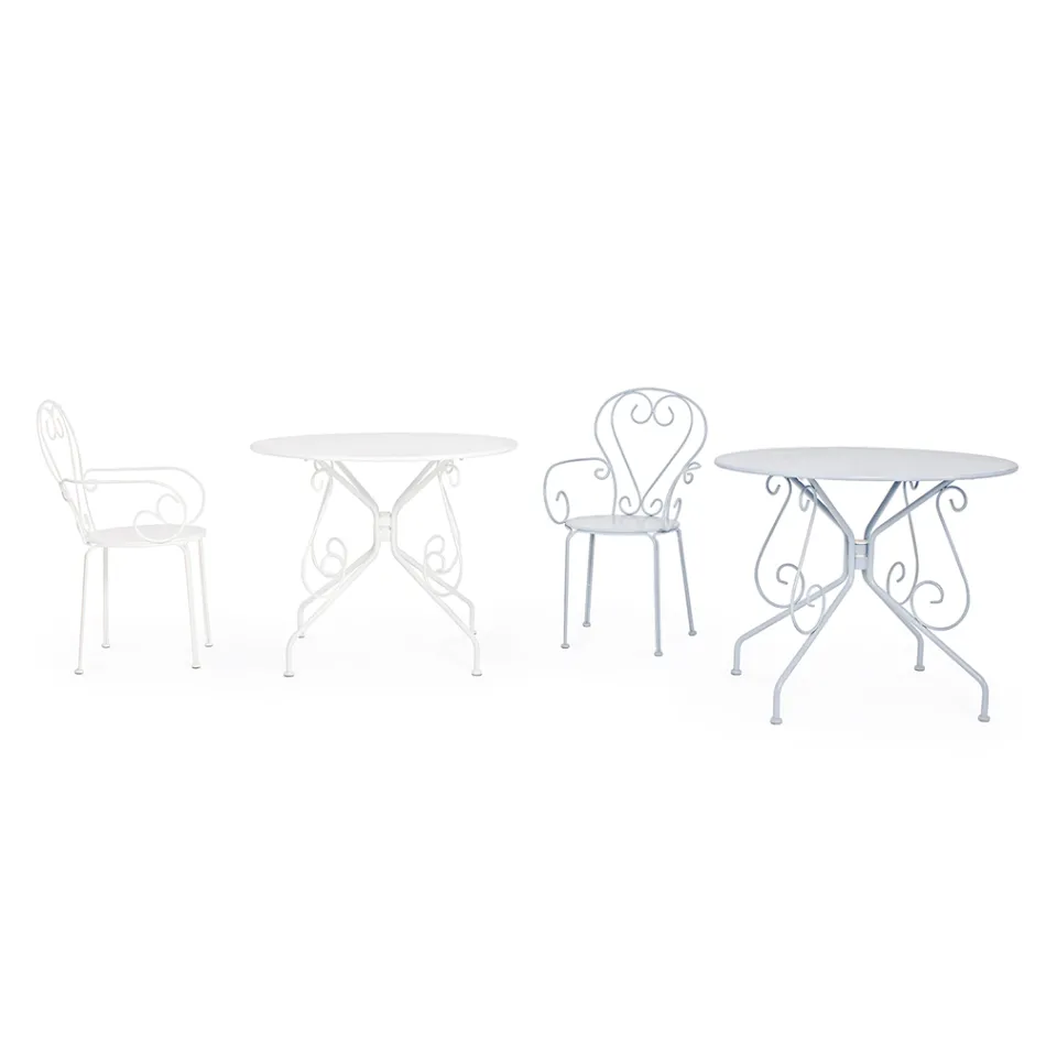 Table de jardin ronde style Shabby Chich en acier peint - Enchantement Viadurini