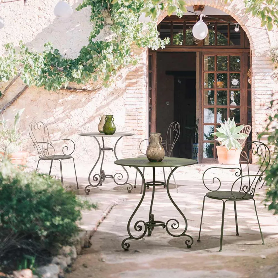 Table de jardin ronde style Shabby Chich en acier peint - Enchantement Viadurini