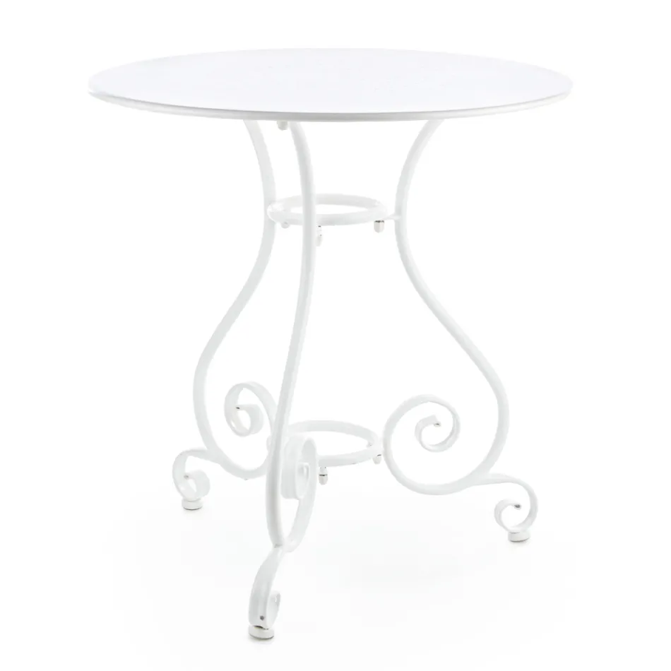 Table de jardin ronde style Shabby Chich en acier peint - Enchantement Viadurini