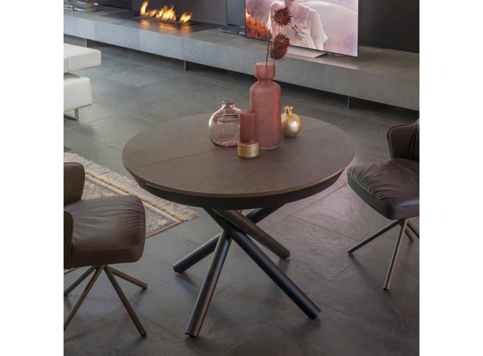Table à manger ronde extensible jusqu'à 165 cm avec plateau en céramique - Pistolero Viadurini