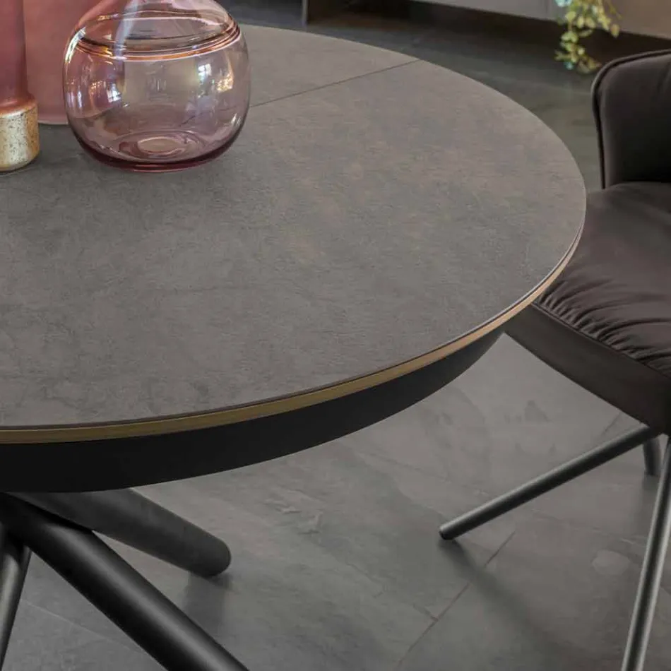 Table à manger ronde extensible jusqu'à 165 cm avec plateau en céramique - Pistolero Viadurini