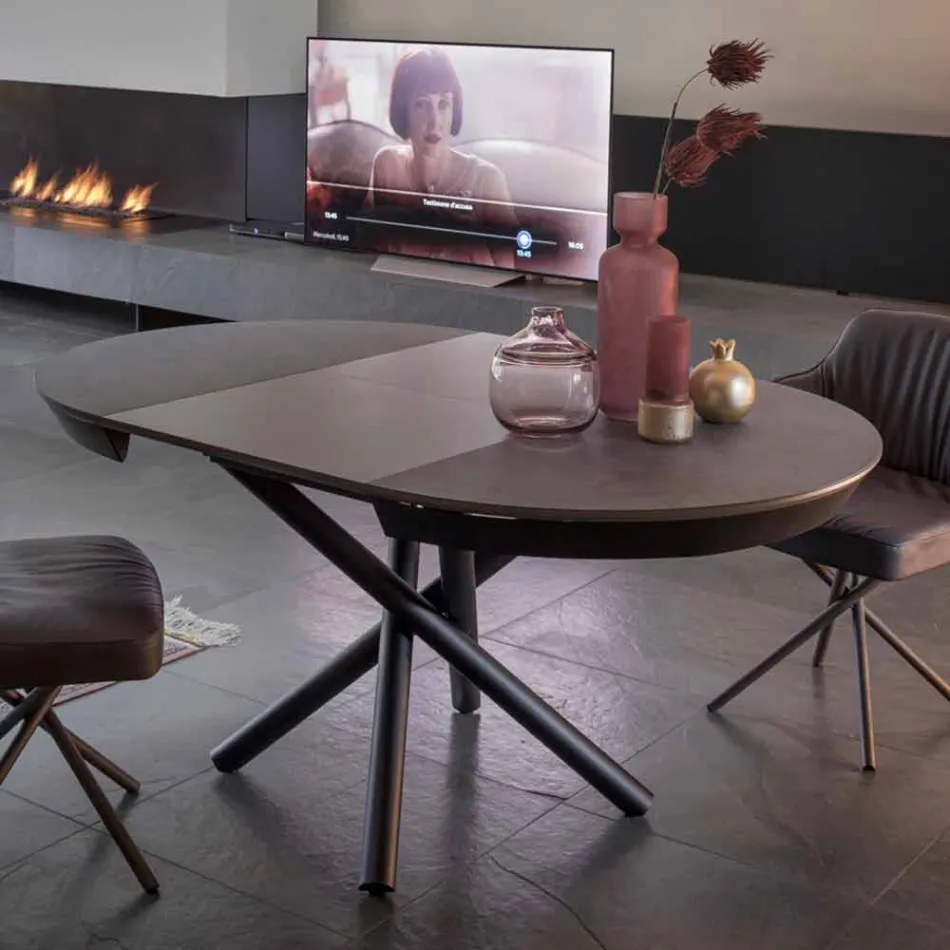 Table à manger ronde extensible jusqu'à 165 cm avec plateau en céramique - Pistolero Viadurini