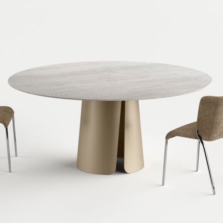 Table de salle à manger ronde avec plateau en céramique, fabriquée en Italie - Caleido Viadurini