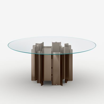 Table de salle à manger ronde en verre extra-clair, fabriquée en Italie - Duna Viadurini