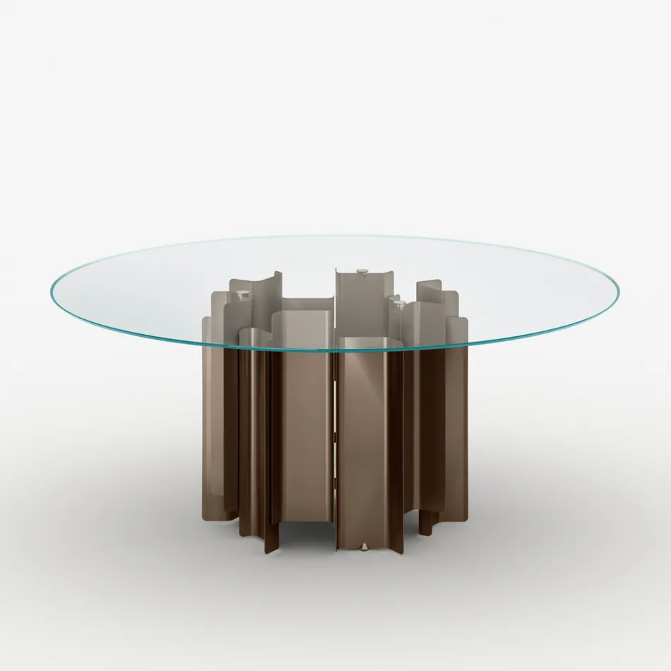 Table de salle à manger ronde en verre extra-clair, fabriquée en Italie - Duna Viadurini
