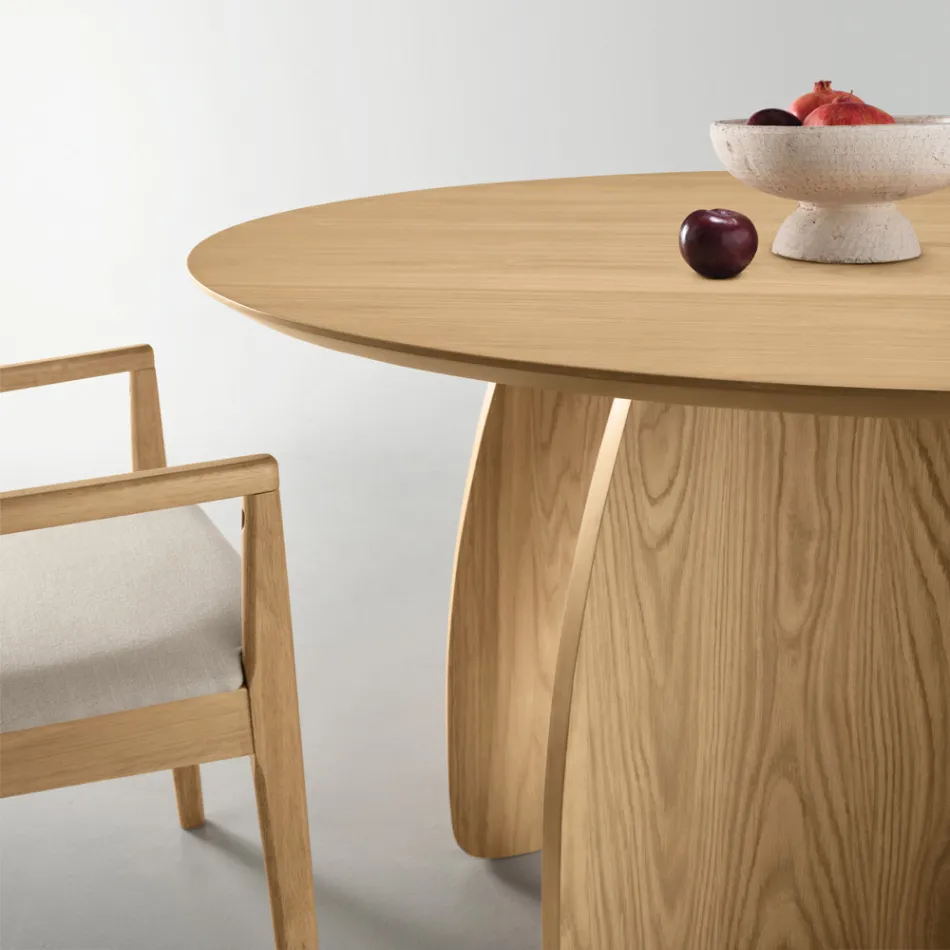 Table ronde six places en MDF, trois coloris, pieds incurvés - Argo Viadurini