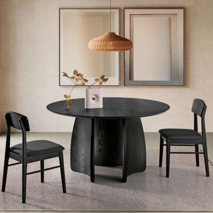 Table ronde six places en MDF, trois coloris, pieds incurvés - Argo Viadurini