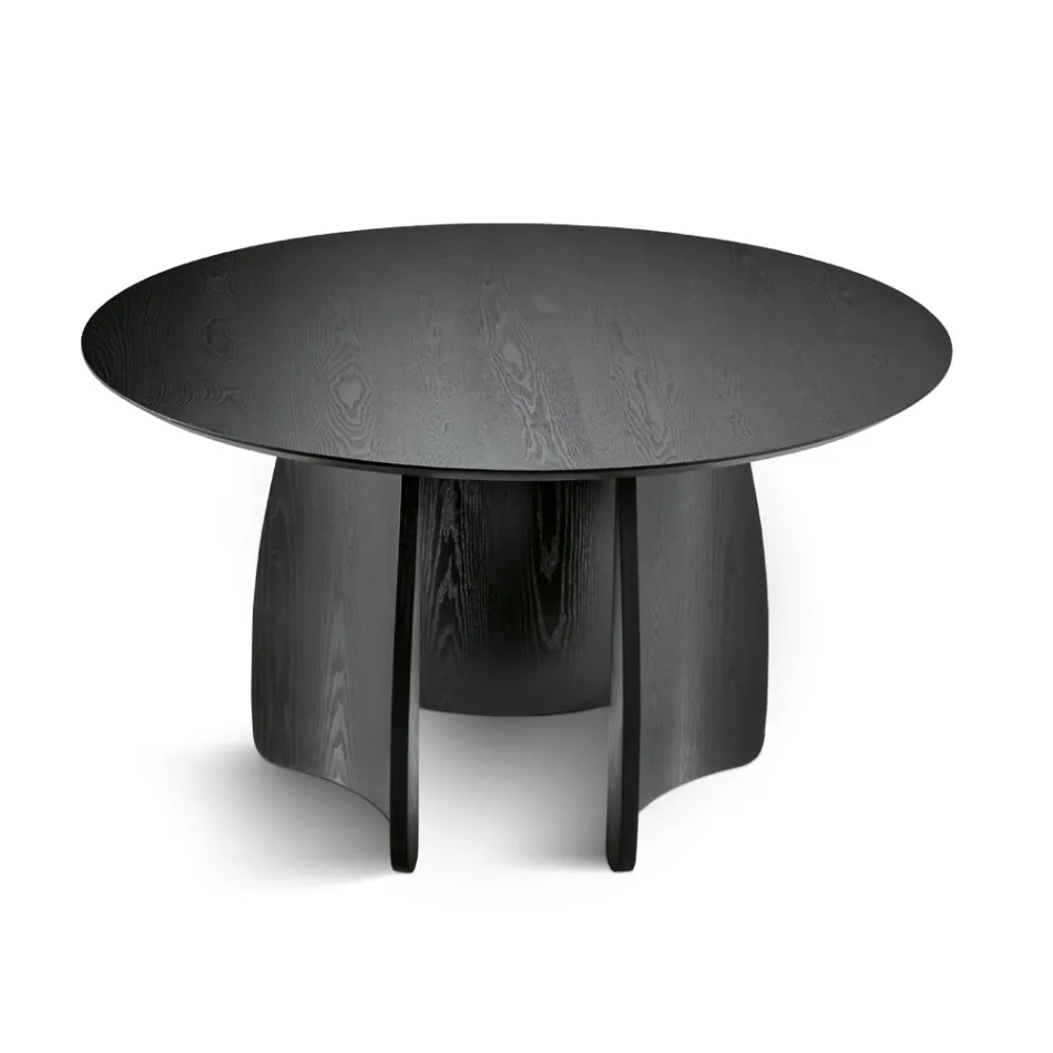 Table ronde six places en MDF, trois coloris, pieds incurvés - Argo Viadurini