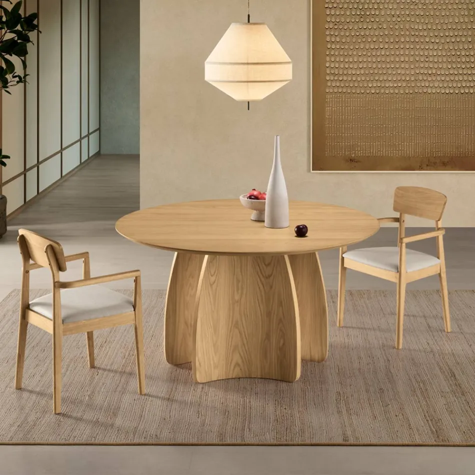 Table ronde six places en MDF, trois coloris, pieds incurvés - Argo Viadurini