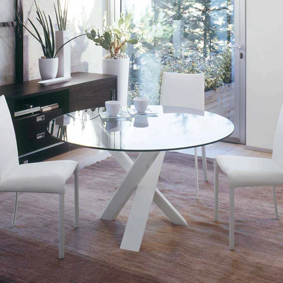 Table design ronde plateau en cristal d.120 fabriqué en Italie Cristal Viadurini