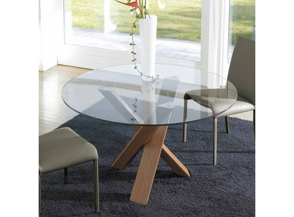 Table design ronde plateau en cristal d.120 fabriqué en Italie Cristal Viadurini