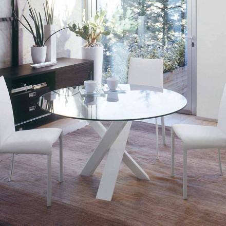 Table design ronde plateau en cristal d.130 fabriqué en Italie Cristal Viadurini