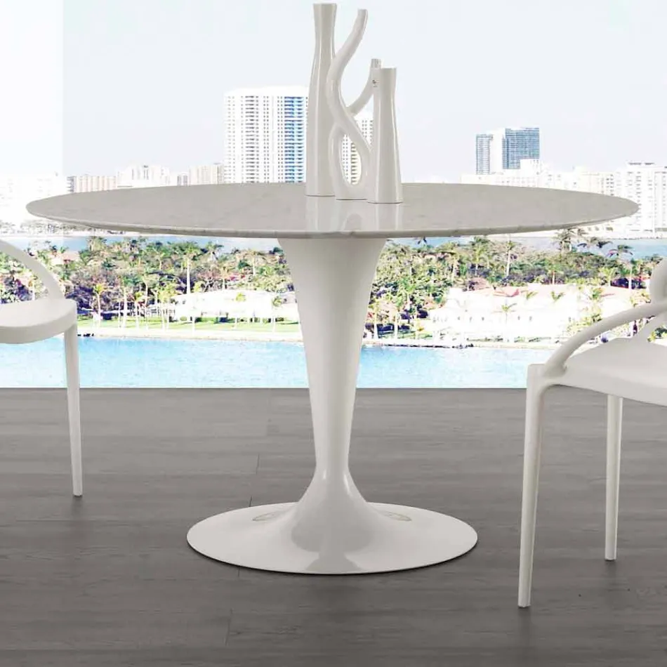 Table ronde diamètre 120 cm avec plateau en marbre de Carrare blanc Rimini Viadurini
