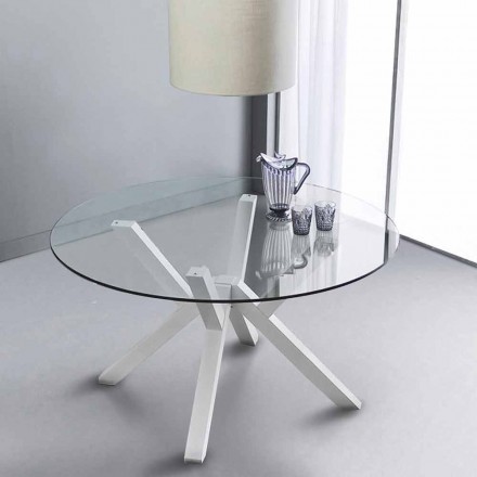 Table ronde fixe en verre trempé et hêtre massif blanc Burgos Viadurini